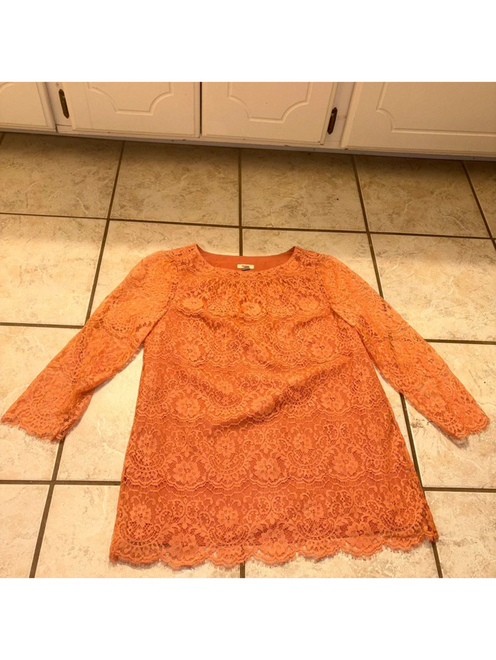 Orange Coral Boho Lace Fossil Long Sleeve